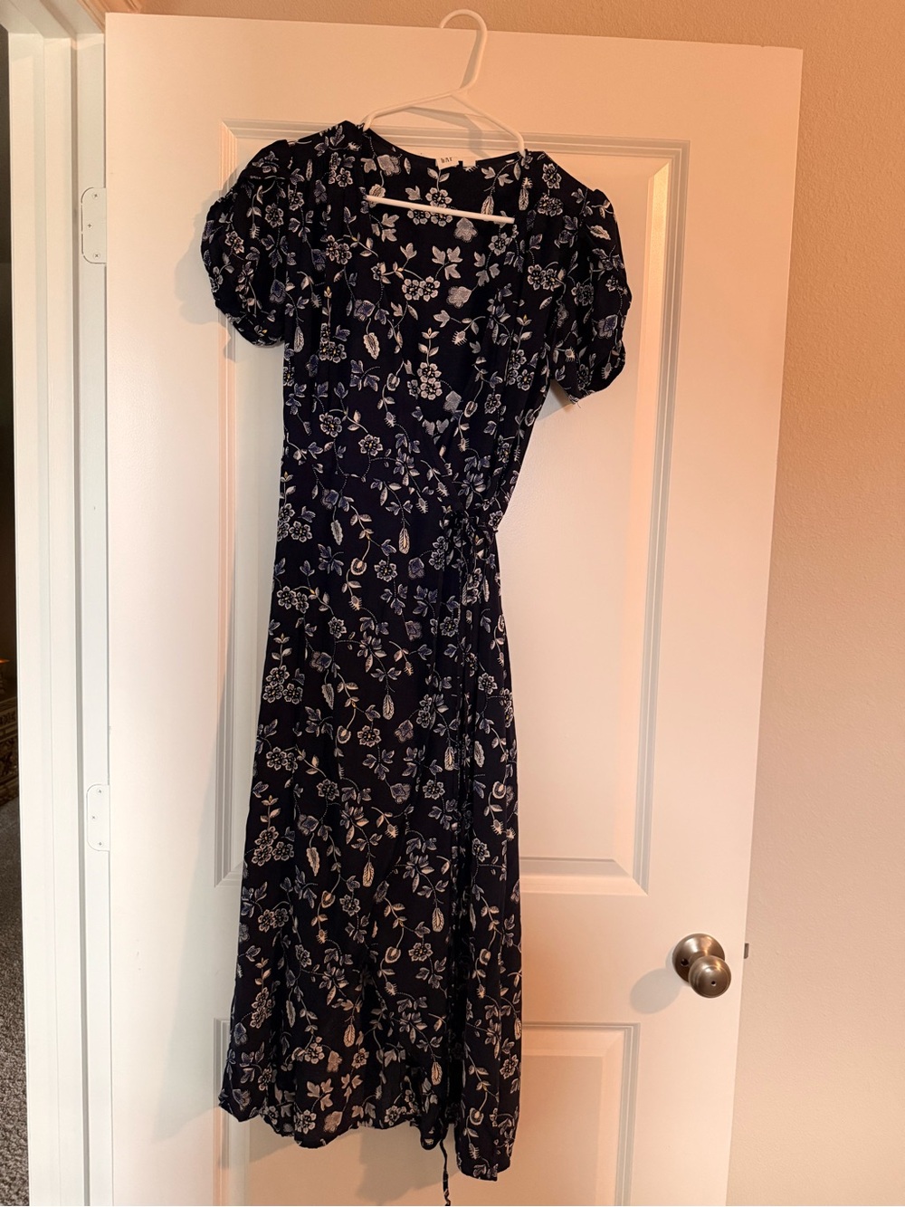 GAP Navy Floral Wrap Maxi Dress with Puff Sleeves